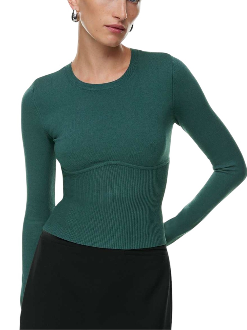 LN Aritzia Babaton Sculpt Knit Empire Longsleeve Crop Top in Monarch Teal - S